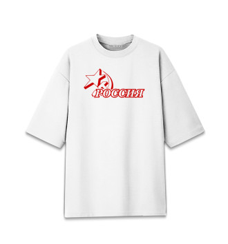 Женская Хлопковая футболка оверсайз Герб России (красный)