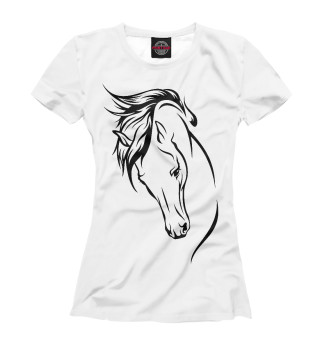 Женская футболка Лошадь на белоснежном фоне