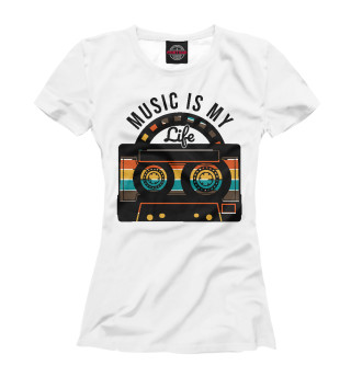 Женская футболка Music is my life (касета)