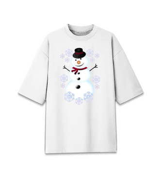 Хлопковая футболка оверсайз для девочек Снеговик