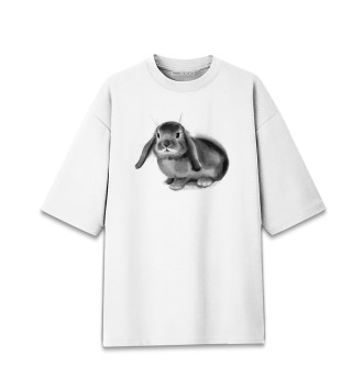 Женская Хлопковая футболка оверсайз Черный кролик Банни