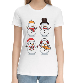 Женская Хлопковая футболка Снеговики