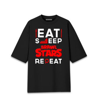 Женская Хлопковая футболка оверсайз Eat Sleep Brawl Stars Repeat красный