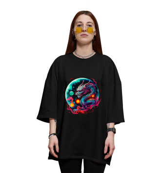 Женская Хлопковая футболка оверсайз Китайский водный дракон