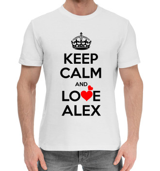Мужская Хлопковая футболка Сохраняй спокойствие и люби Алексея
