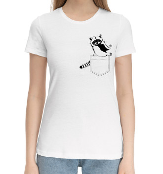 Женская Хлопковая футболка Енот в кармане