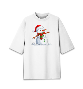 Женская Хлопковая футболка оверсайз Веселый Снеговик
