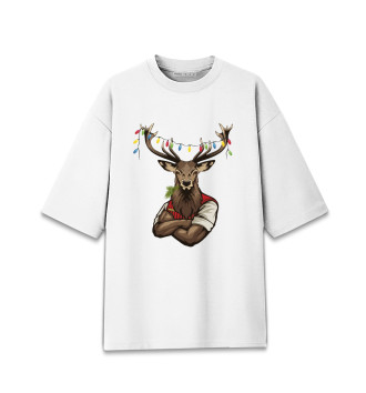 Хлопковая футболка оверсайз для девочек Крутой олень
