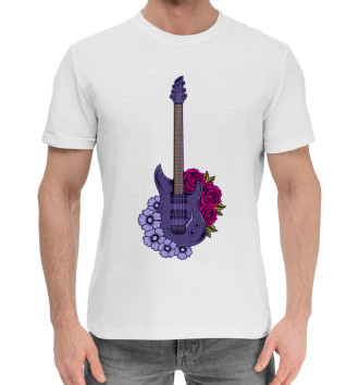 Мужская Хлопковая футболка Гитара и цветы