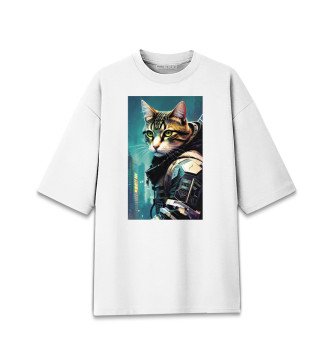 Женская Хлопковая футболка оверсайз Крутой котяра космонавт