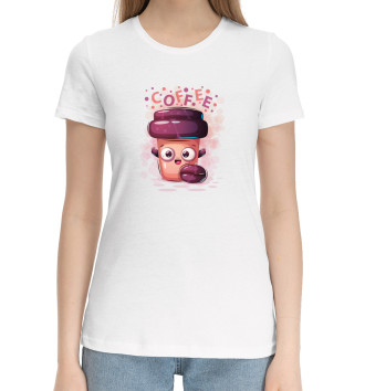 Женская Хлопковая футболка Кофе cute