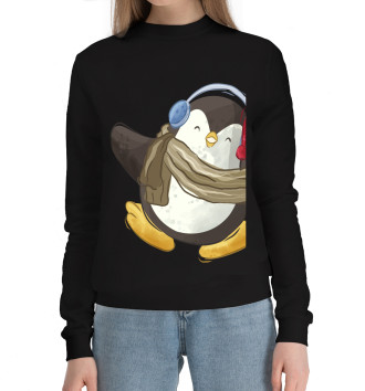 Женский Хлопковый свитшот Пингвин в наушниках