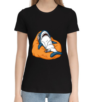 Женская Хлопковая футболка Акула оранжевая