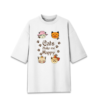 Женская Хлопковая футболка оверсайз Cats Make me Happy