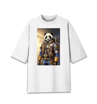 Мужская Хлопковая футболка оверсайз Панда космонавт - стимпанк