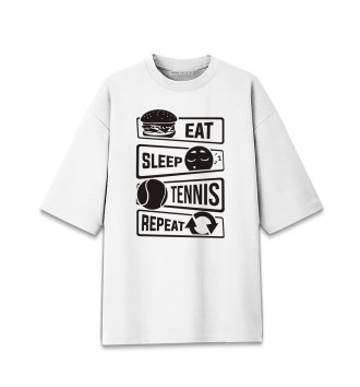 Мужская Хлопковая футболка оверсайз Есть, спать, теннис