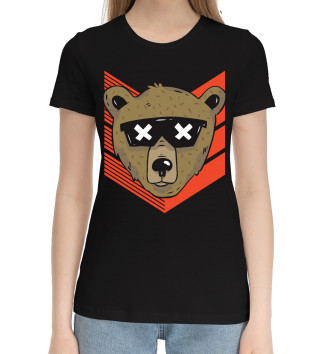 Женская Хлопковая футболка Медведь в очках