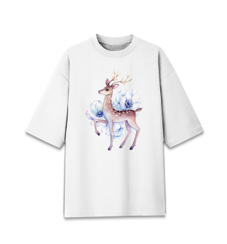 Хлопковая футболка оверсайз для девочек Deer and flowers