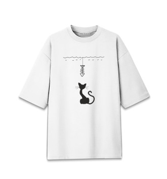 Женская Хлопковая футболка оверсайз Голодный котик