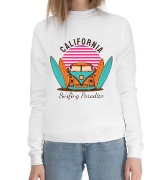 Женский Хлопковый свитшот Калифорния. Рай для серфера