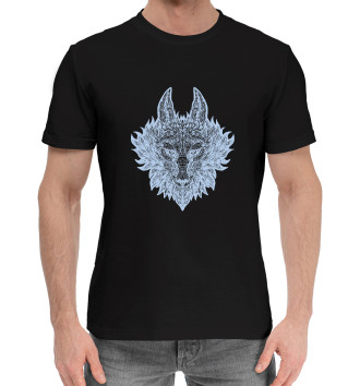 Мужская Хлопковая футболка Серебристый волк
