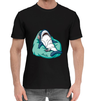 Мужская Хлопковая футболка Акула бирюзовая