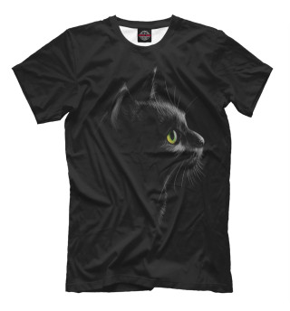Мужская футболка Черный кот на черном фоне