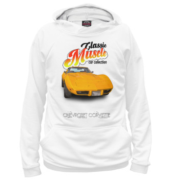 Мужское Худи Маслкар Chevrolet Corvette на белом фоне