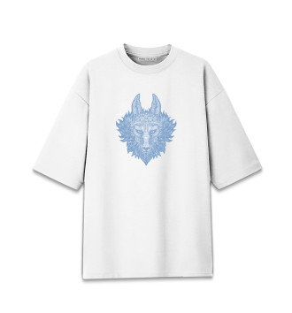 Мужская Хлопковая футболка оверсайз Волк (blue)