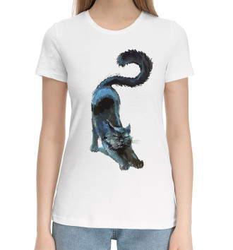 Женская Хлопковая футболка Знакомый чёрный кот