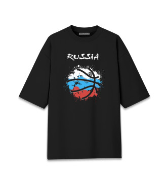 Мужская Хлопковая футболка оверсайз Россия - Баскетбол