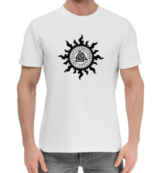Мужская Хлопковая футболка Валькнут в символике солнца