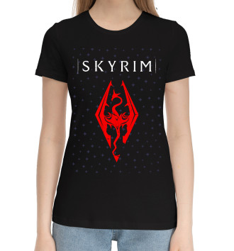 Женская Хлопковая футболка Скайрим + Космос