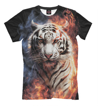 Мужская Футболка Огненный белый тигр