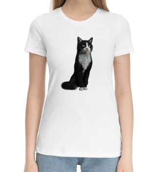 Женская Хлопковая футболка Кот с манишкой