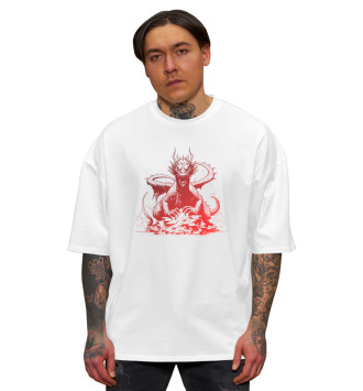 Мужская Хлопковая футболка оверсайз Дракон на скале