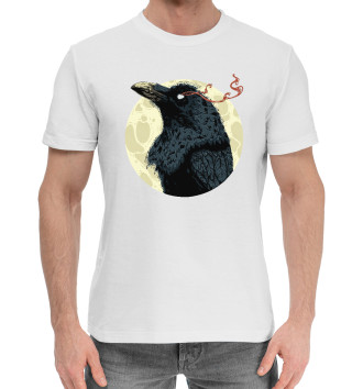 Мужская Хлопковая футболка Ворон на фоне луны