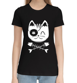 Женская Хлопковая футболка Cat / Skull