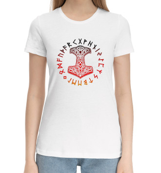 Женская Хлопковая футболка Молот Тора Мьёльнир и руны