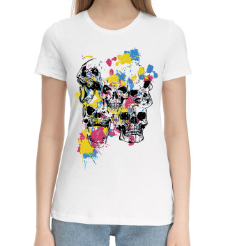 Женская Хлопковая футболка Color skulls