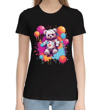 Женская Хлопковая футболка Мишка с шариками
