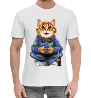 Мужская хлопковая футболка Кот геймер