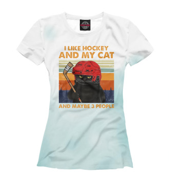Женская Футболка I Like Hockey My Cat