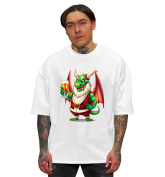 Мужская Хлопковая футболка оверсайз Зелёный дракон