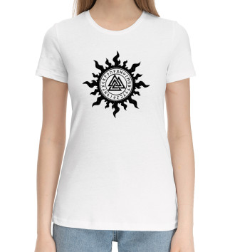 Женская Хлопковая футболка Валькнут в символике солнца