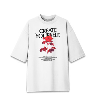 Женская Хлопковая футболка оверсайз Create yourself. Red