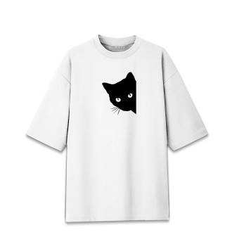 Женская Хлопковая футболка оверсайз Чёрный кот