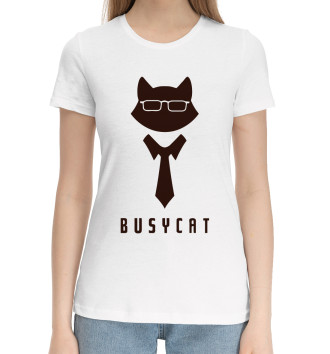 Женская Хлопковая футболка Занятой Кот