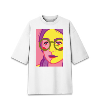 Женская Хлопковая футболка оверсайз Яркий женский портрет