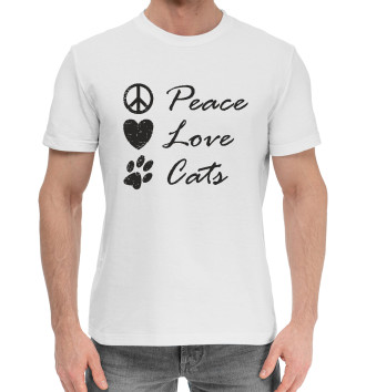Мужская Хлопковая футболка Мир, Любовь, Котики